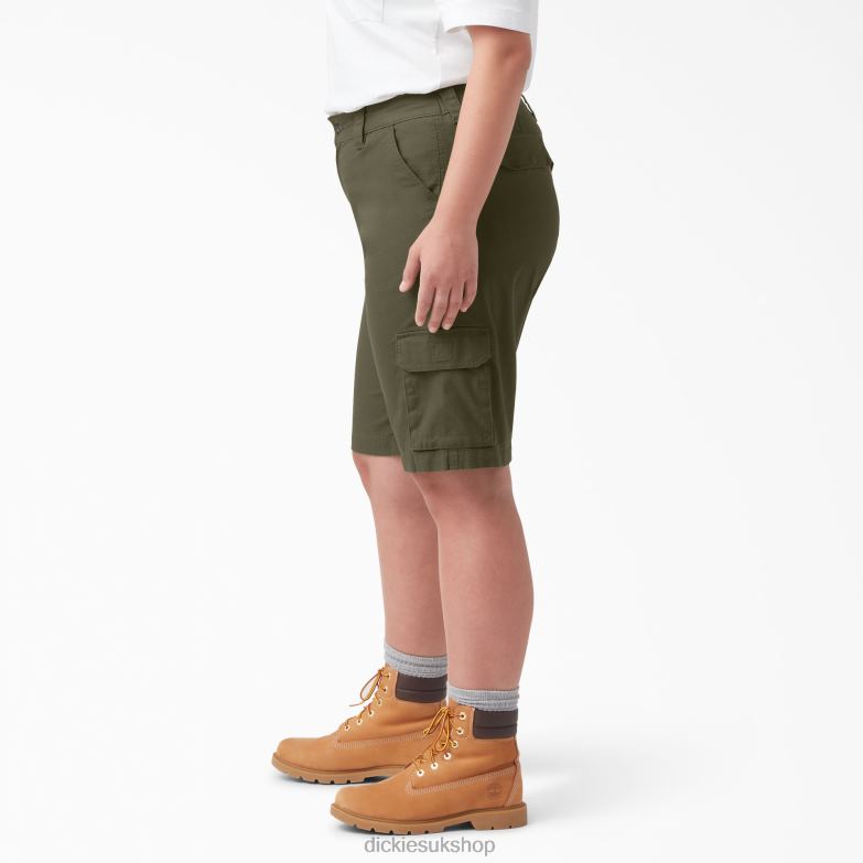 Plus Ripstop Cargo Shorts 9\" Women Dickies Military Green (ML) 88T842265 Apparel