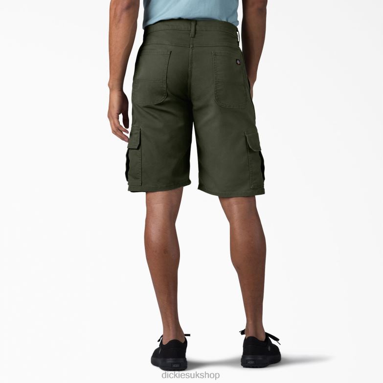 Relaxed Fit Duck Cargo Shorts 11\" Men Dickies Stonewashed Olive Green (SOG) 88T84440 Apparel