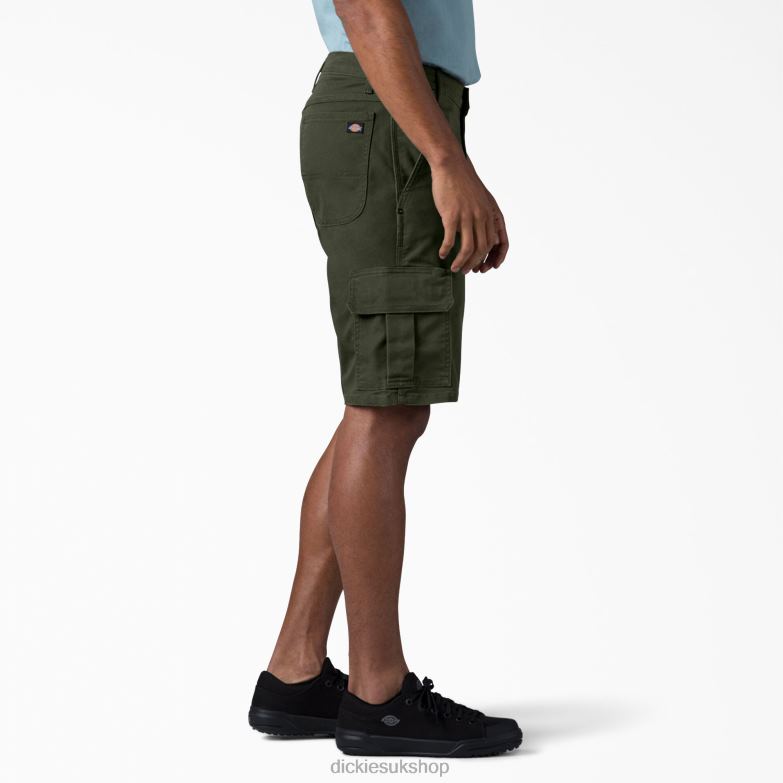 Relaxed Fit Duck Cargo Shorts 11\" Men Dickies Stonewashed Olive Green (SOG) 88T84440 Apparel