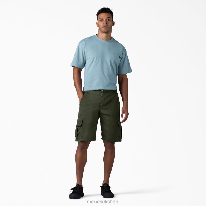 Relaxed Fit Duck Cargo Shorts 11\" Men Dickies Stonewashed Olive Green (SOG) 88T84440 Apparel
