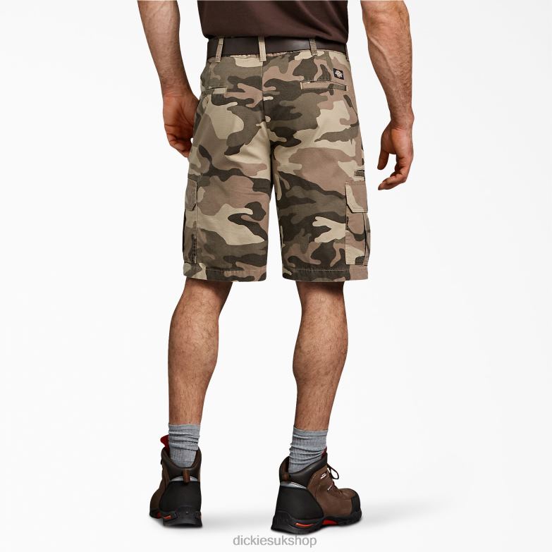 Relaxed Fit Ripstop Cargo Shorts 11\" Men Dickies Pebble Brown/Black Camo (SBOC) 88T84432 Apparel