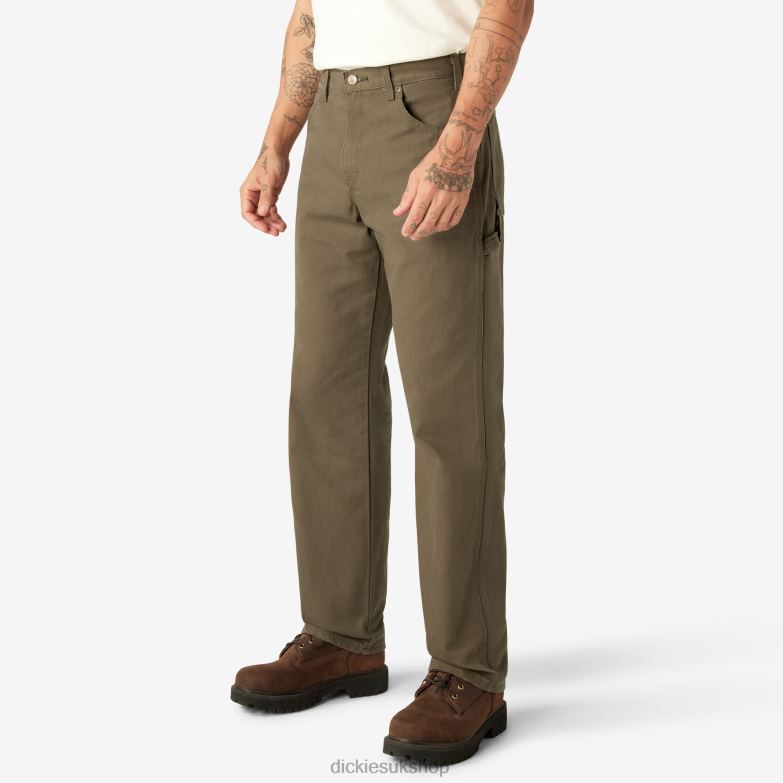 Relaxed Fit Heavyweight Duck Carpenter Pants Men Dickies Rinsed Moss Green (RMS) 88T8489 Apparel