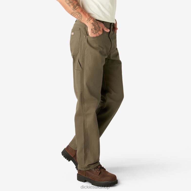 Relaxed Fit Heavyweight Duck Carpenter Pants Men Dickies Rinsed Moss Green (RMS) 88T8489 Apparel