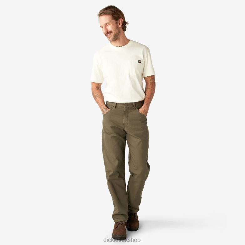 Relaxed Fit Heavyweight Duck Carpenter Pants Men Dickies Rinsed Moss Green (RMS) 88T8489 Apparel