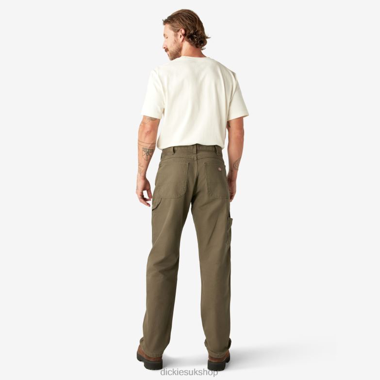 Relaxed Fit Heavyweight Duck Carpenter Pants Men Dickies Rinsed Moss Green (RMS) 88T8489 Apparel