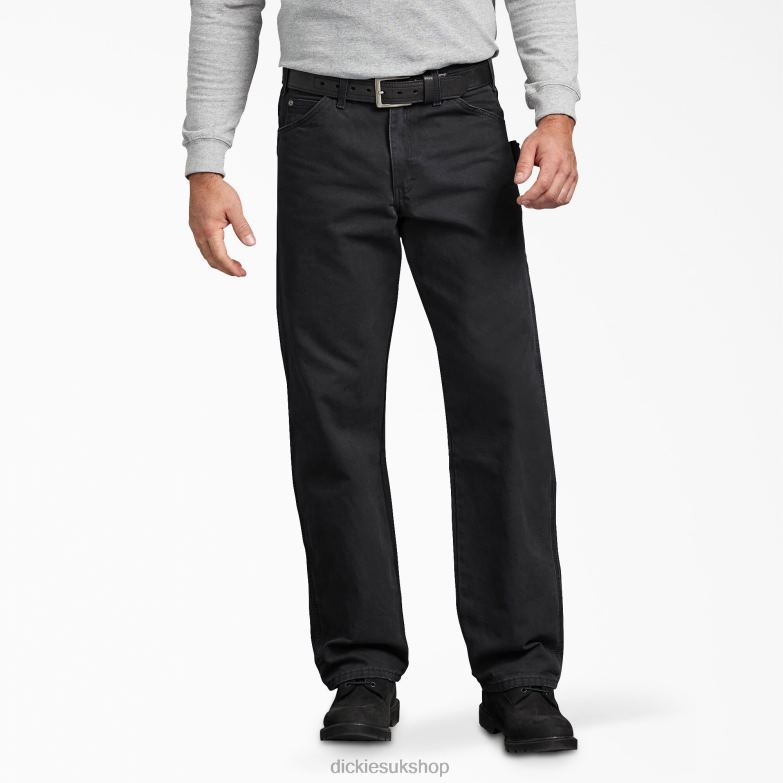 Relaxed Fit Sanded Duck Carpenter Pants Men Dickies Rinsed Black (RBK) 88T84142 Apparel