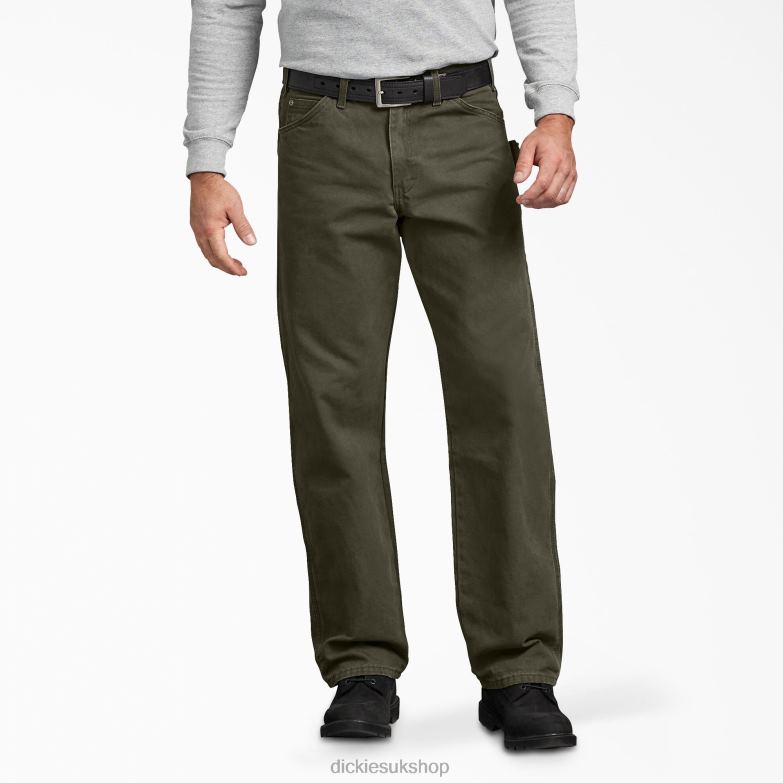 Relaxed Fit Sanded Duck Carpenter Pants Men Dickies Rinsed Moss Green (RMS) 88T84144 Apparel