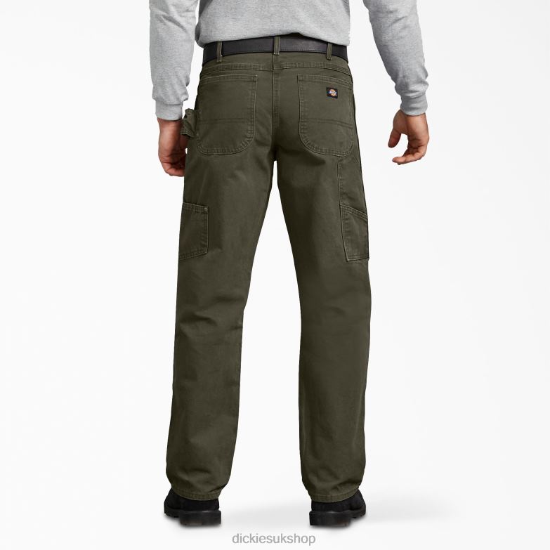 Relaxed Fit Sanded Duck Carpenter Pants Men Dickies Rinsed Moss Green (RMS) 88T84144 Apparel