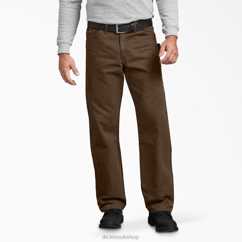 Relaxed Fit Sanded Duck Carpenter Pants Men Dickies Rinsed Timber Brown (RTB) 88T84146 Apparel
