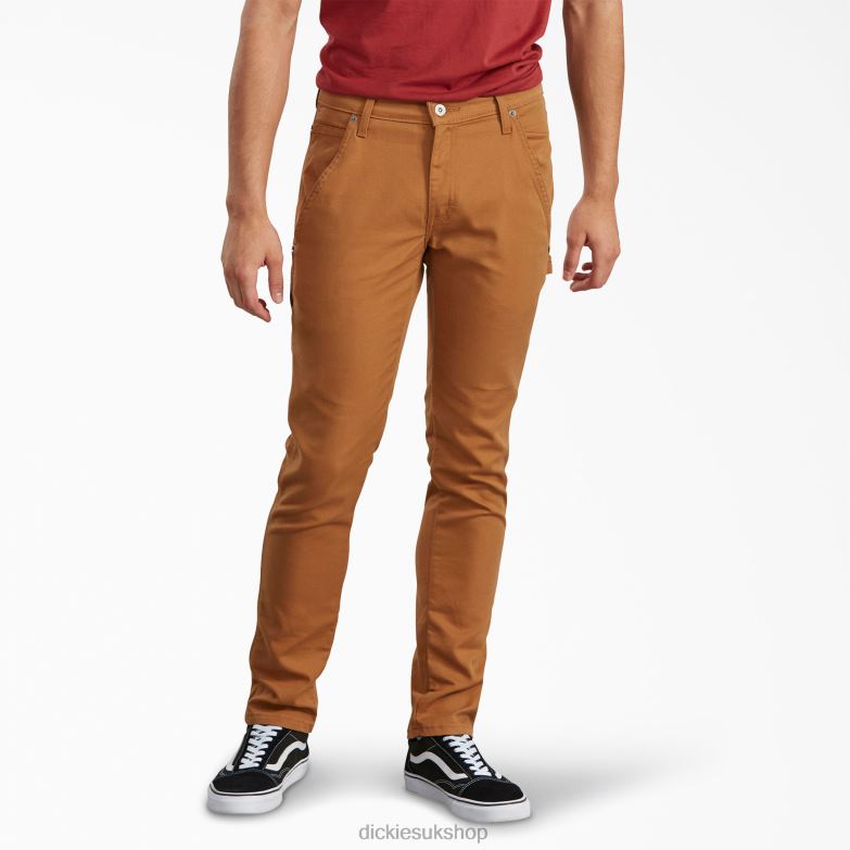 Slim Fit Tapered Leg Carpenter Duck Pants Men Dickies Stonewashed Brown Duck (SBD) 88T84201 Apparel