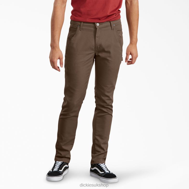 Slim Fit Tapered Leg Carpenter Duck Pants Men Dickies Stonewashed Timber Brown (STB) 88T84203 Apparel