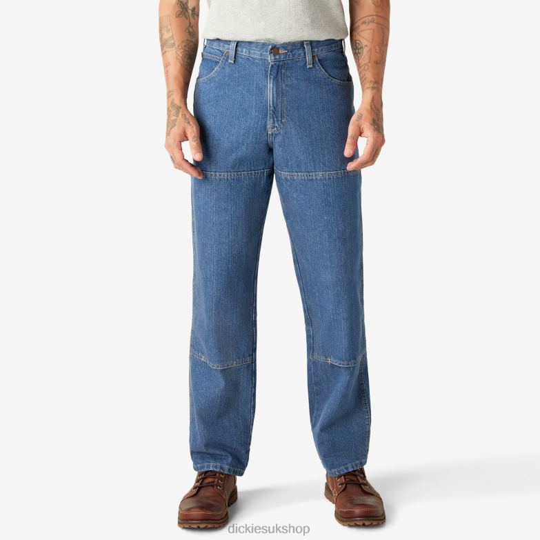 Relaxed Fit Double Knee Jeans Men Dickies Stonewashed Indigo Blue (SNB) 88T84189 Apparel