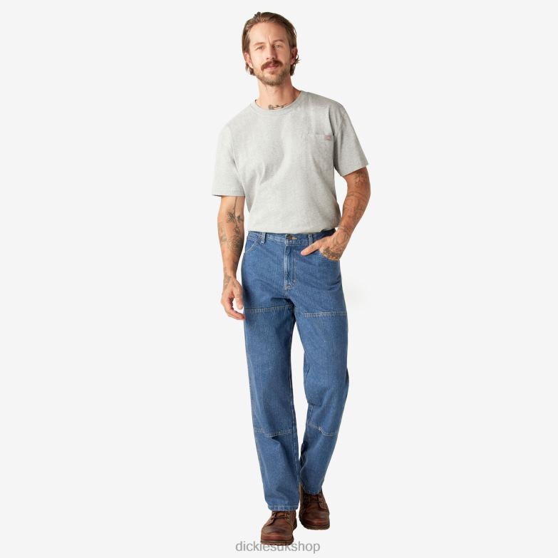 Relaxed Fit Double Knee Jeans Men Dickies Stonewashed Indigo Blue (SNB) 88T84189 Apparel