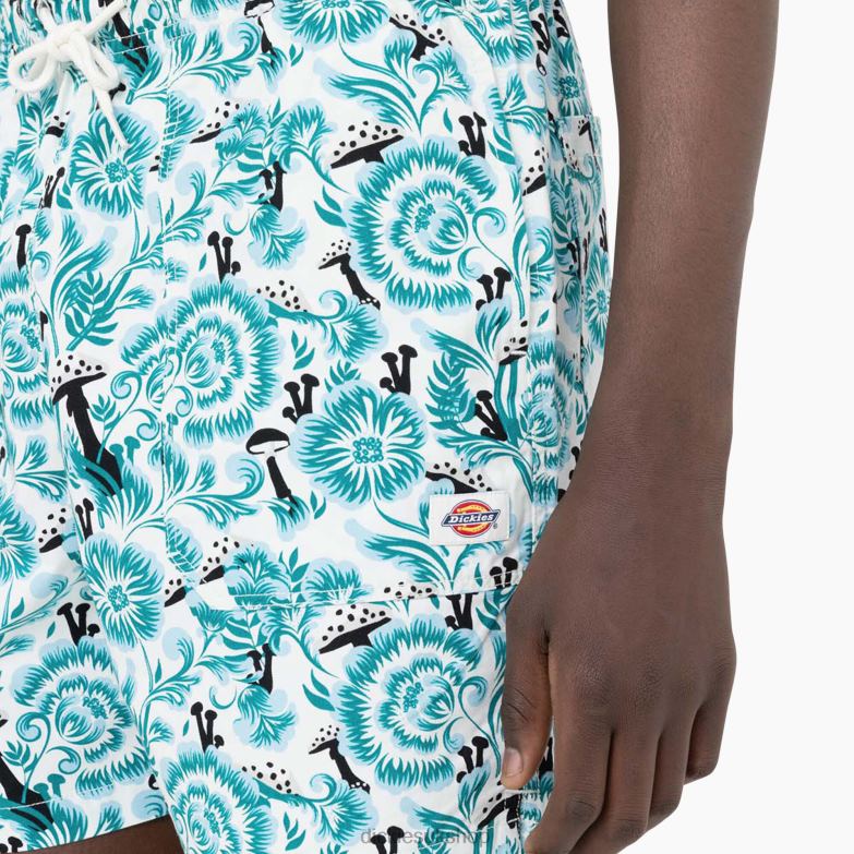 Roseburg Shorts 7\" Men Dickies Blue Floral Print (GG2) 88T84479 Apparel