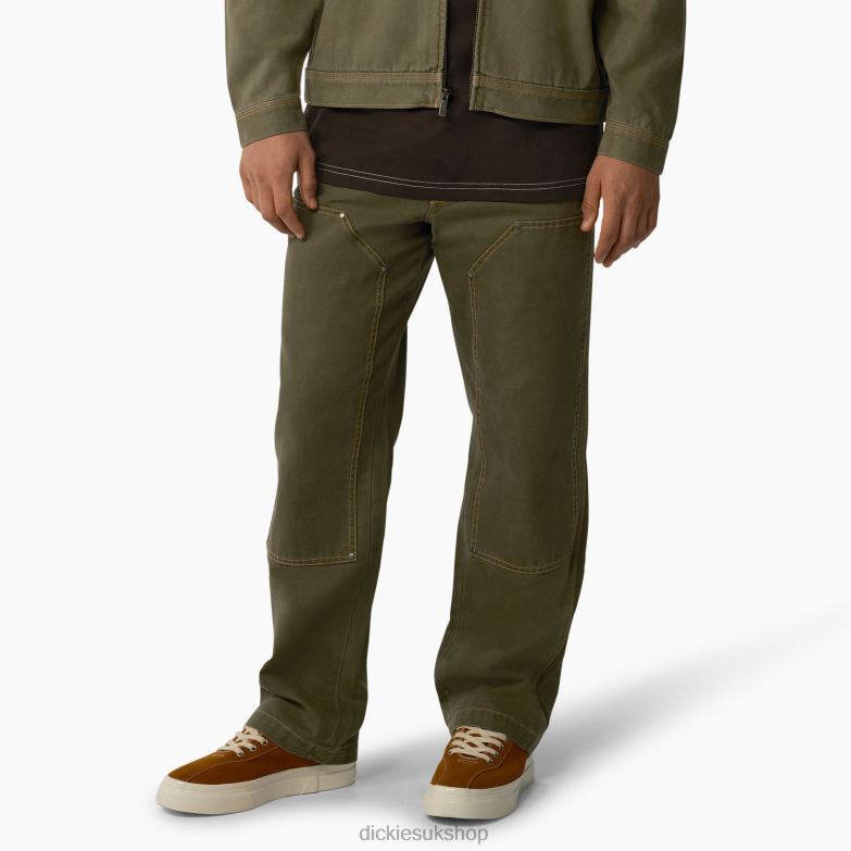 Duck Contrast Stitch Double Front Pants Men Dickies Stonewashed Military Green (SMW) 88T84247 Apparel