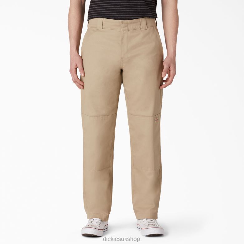 Flat Front Double Knee Pants Men Dickies Khaki (KH) 88T84308 Apparel