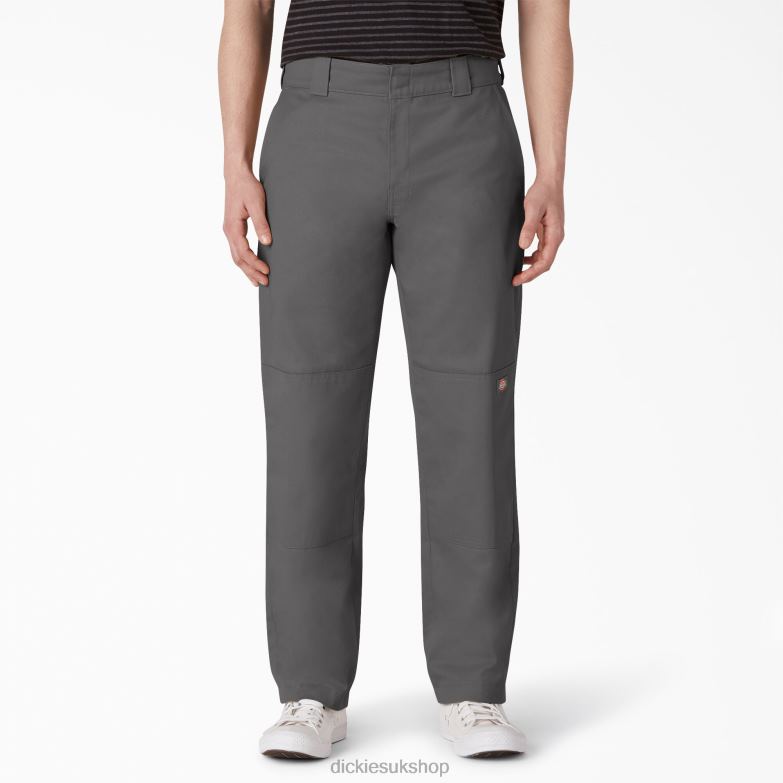 Flat Front Double Knee Pants Men Dickies Slate Gray (SL) 88T84310 Apparel