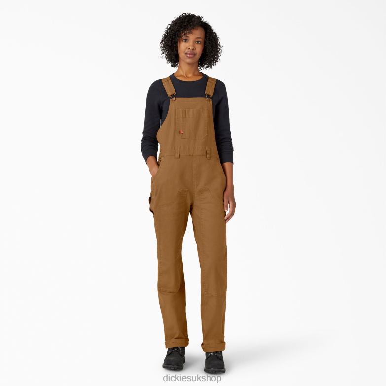 Duck Double Front Bib Overalls Women Dickies Rinsed Brown Duck (RBD) 88T841568 Apparel