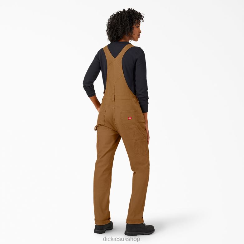 Duck Double Front Bib Overalls Women Dickies Rinsed Brown Duck (RBD) 88T841568 Apparel