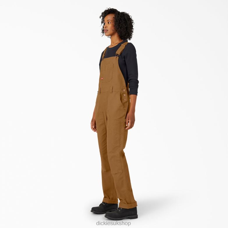 Duck Double Front Bib Overalls Women Dickies Rinsed Brown Duck (RBD) 88T841568 Apparel