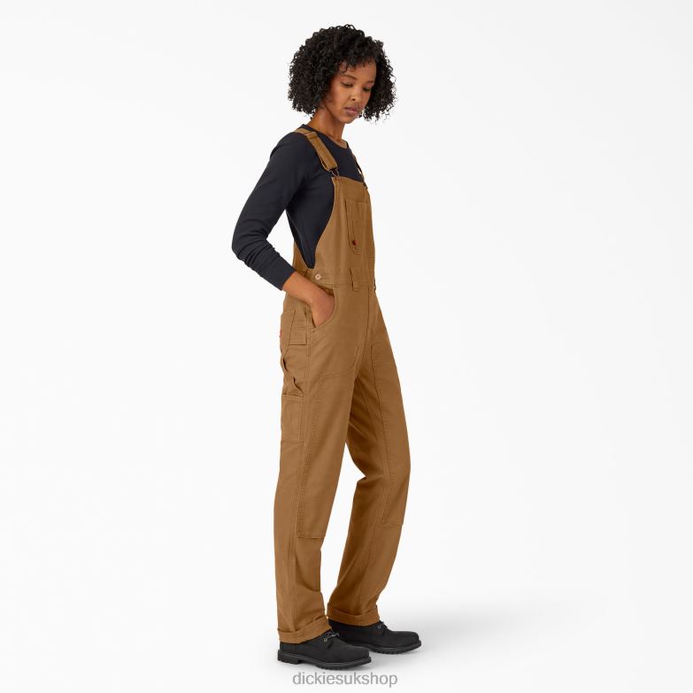 Duck Double Front Bib Overalls Women Dickies Rinsed Brown Duck (RBD) 88T841568 Apparel