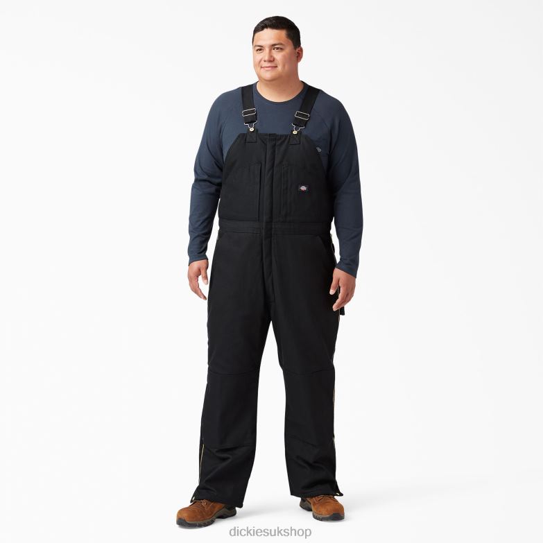 Duck Insulated Bib Overalls Men Dickies Black (BK) 88T841443 Apparel