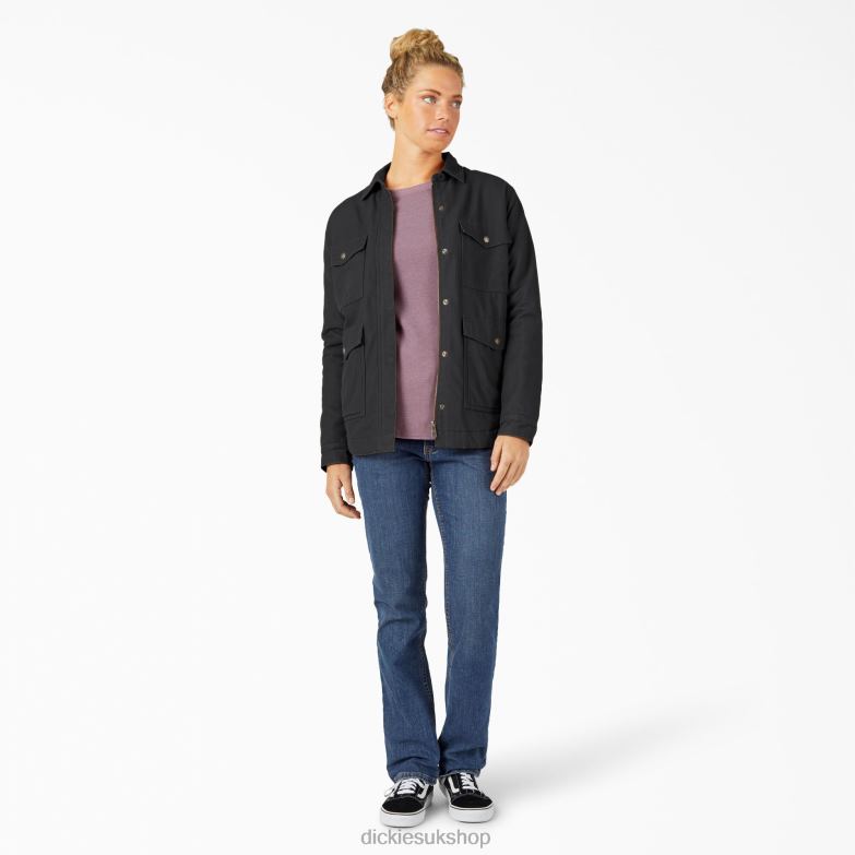 Duck High Pile Fleece Lined Chore Coat Women Dickies Rinsed Black (RBKX) 88T842377 Apparel