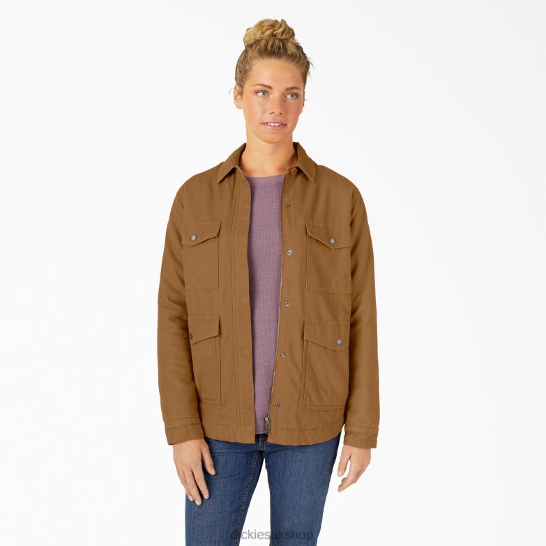 Duck High Pile Fleece Lined Chore Coat Women Dickies Rinsed Brown Duck (RBD) 88T842376 Apparel