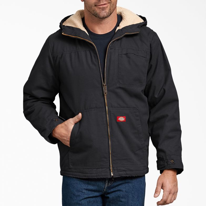 Duck High Pile Fleece Lined Hooded Jacket Men Dickies Rinsed Black (RBK) 88T841067 Apparel