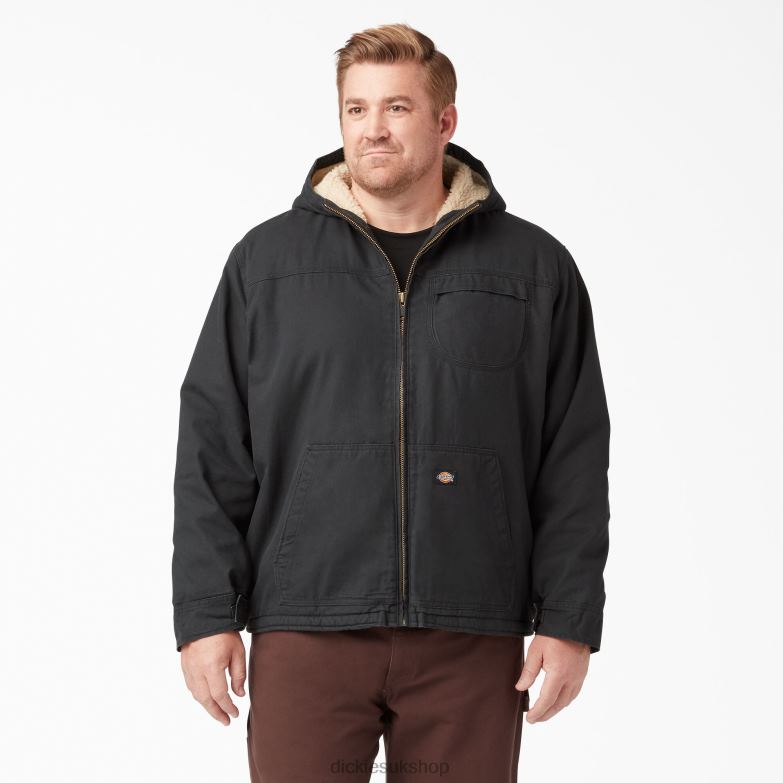 Duck High Pile Fleece Lined Hooded Jacket Men Dickies Rinsed Black (RBK) 88T841067 Apparel