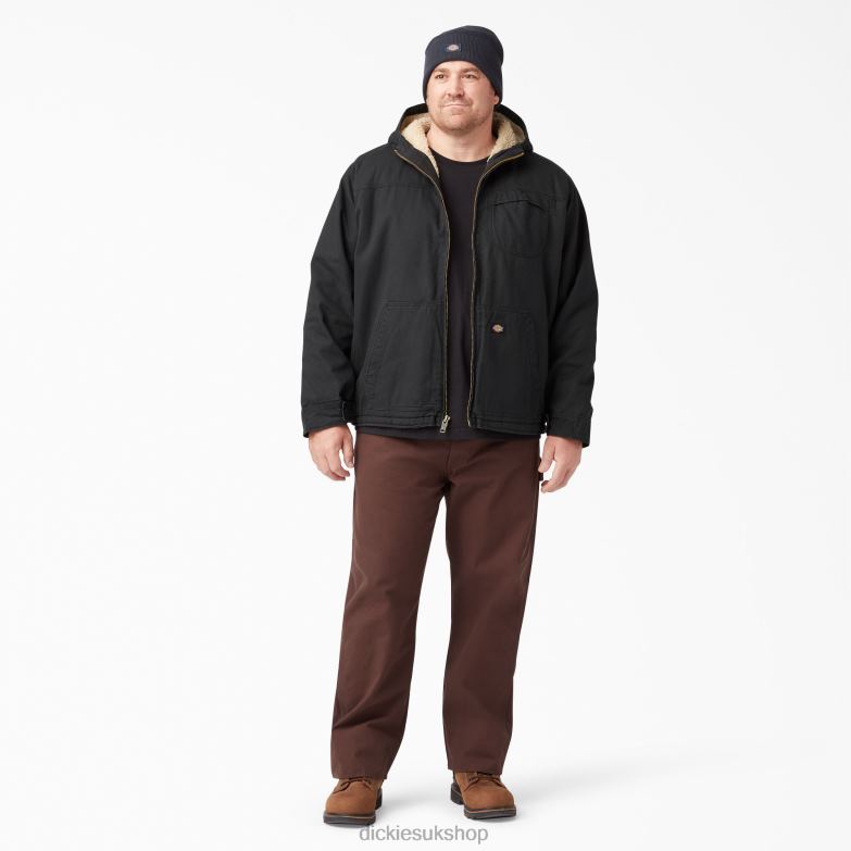 Duck High Pile Fleece Lined Hooded Jacket Men Dickies Rinsed Black (RBK) 88T841067 Apparel