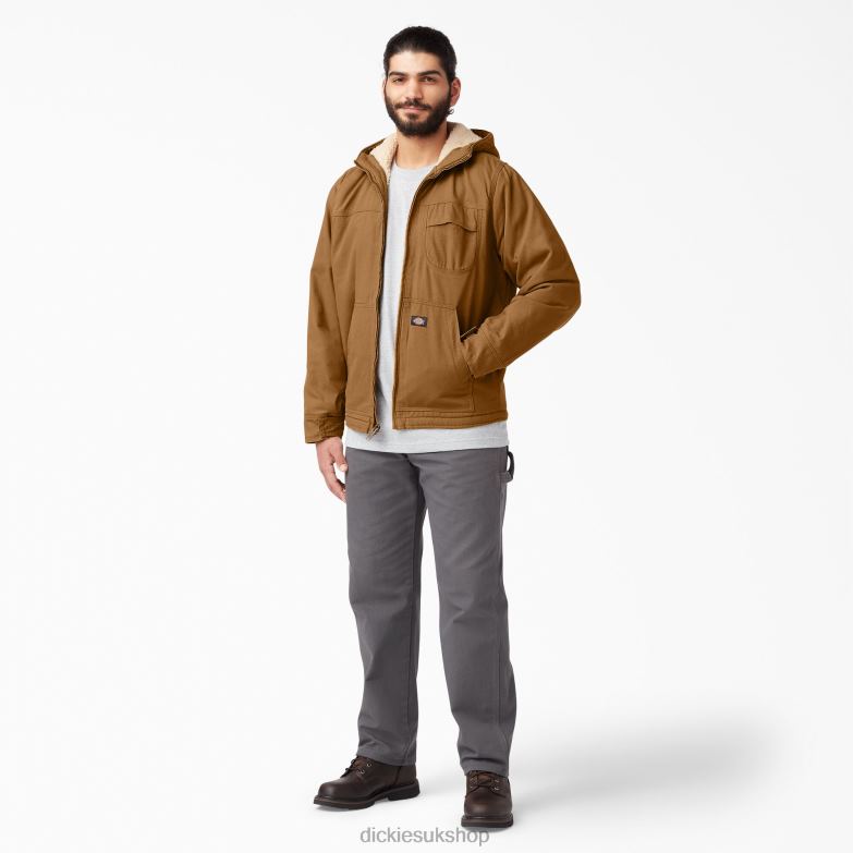 Duck High Pile Fleece Lined Hooded Jacket Men Dickies Rinsed Brown Duck (RBD) 88T841066 Apparel