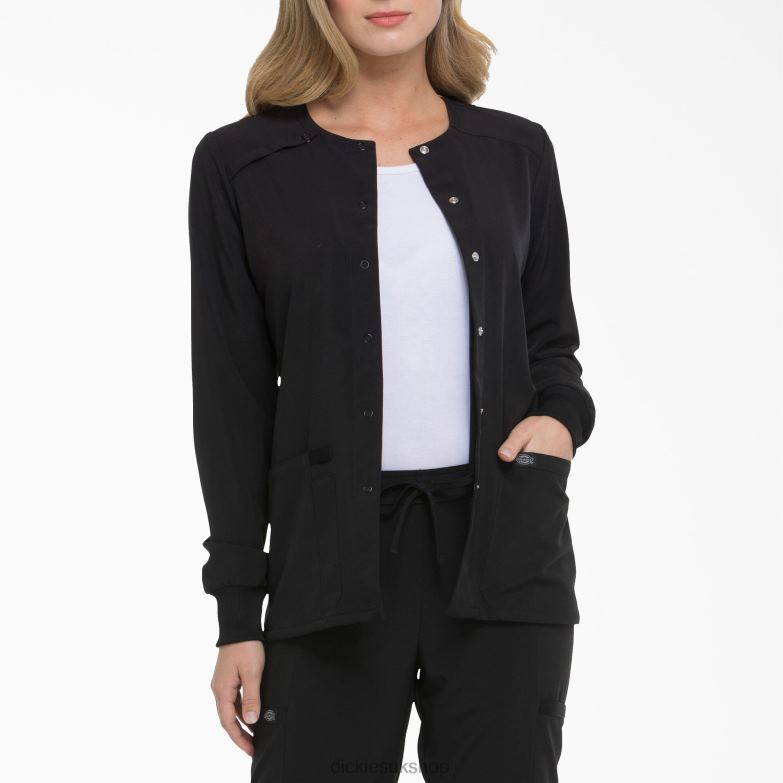 EDS Essentials Snap Front Scrub Jacket Women Dickies Black (BLK) 88T842578 Apparel