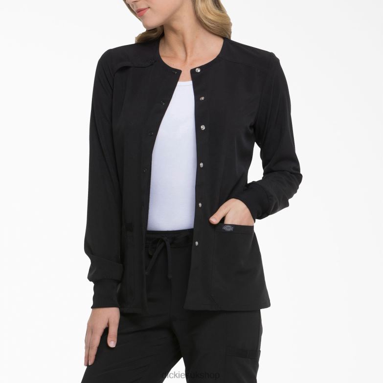 EDS Essentials Snap Front Scrub Jacket Women Dickies Black (BLK) 88T842578 Apparel