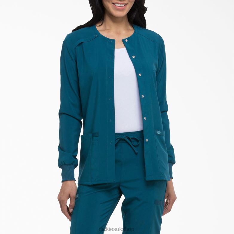 EDS Essentials Snap Front Scrub Jacket Women Dickies Caribbean Blue (CRB) 88T842580 Apparel