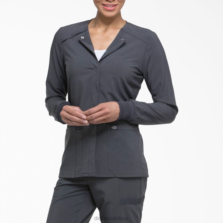 EDS Essentials Snap Front Scrub Jacket Women Dickies Pewter Gray (PEW) 88T842583 Apparel