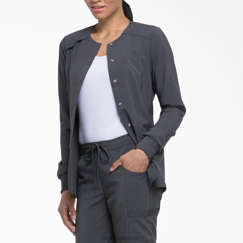 EDS Essentials Snap Front Scrub Jacket Women Dickies Pewter Gray (PEW) 88T842583 Apparel
