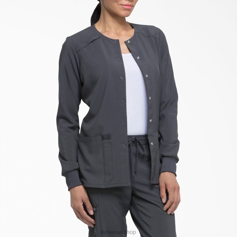 EDS Essentials Snap Front Scrub Jacket Women Dickies Pewter Gray (PEW) 88T842583 Apparel