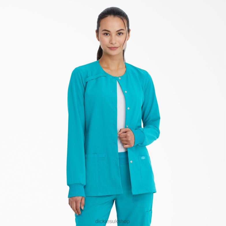 EDS Essentials Snap Front Scrub Jacket Women Dickies Teal Blue (TLB) 88T842585 Apparel