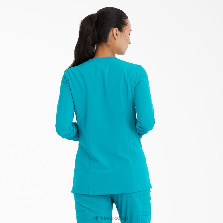 EDS Essentials Snap Front Scrub Jacket Women Dickies Teal Blue (TLB) 88T842585 Apparel