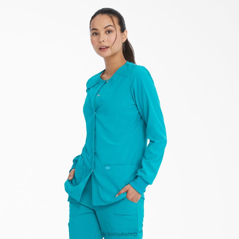 EDS Essentials Snap Front Scrub Jacket Women Dickies Teal Blue (TLB) 88T842585 Apparel