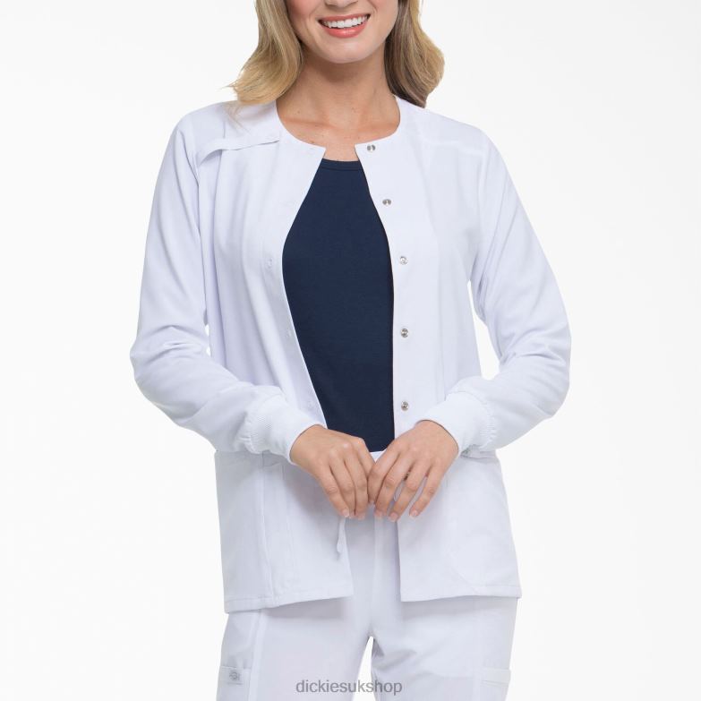 EDS Essentials Snap Front Scrub Jacket Women Dickies White (DWH) 88T842581 Apparel