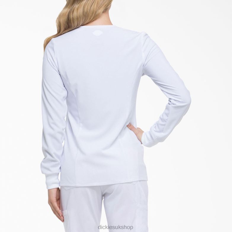EDS Essentials Snap Front Scrub Jacket Women Dickies White (DWH) 88T842581 Apparel