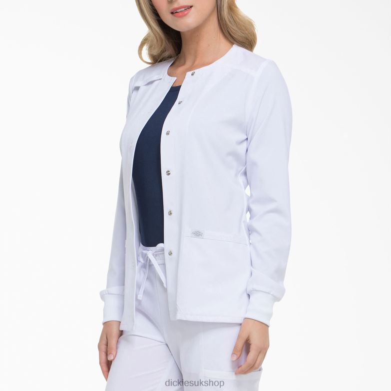 EDS Essentials Snap Front Scrub Jacket Women Dickies White (DWH) 88T842581 Apparel