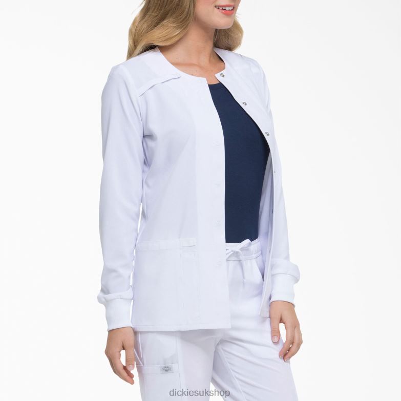 EDS Essentials Snap Front Scrub Jacket Women Dickies White (DWH) 88T842581 Apparel