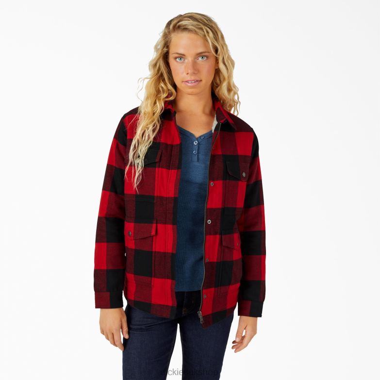 Flannel High Pile Fleece Lined Chore Coat Women Dickies English Red Buffalo Plaid (PSF) 88T842321 Apparel