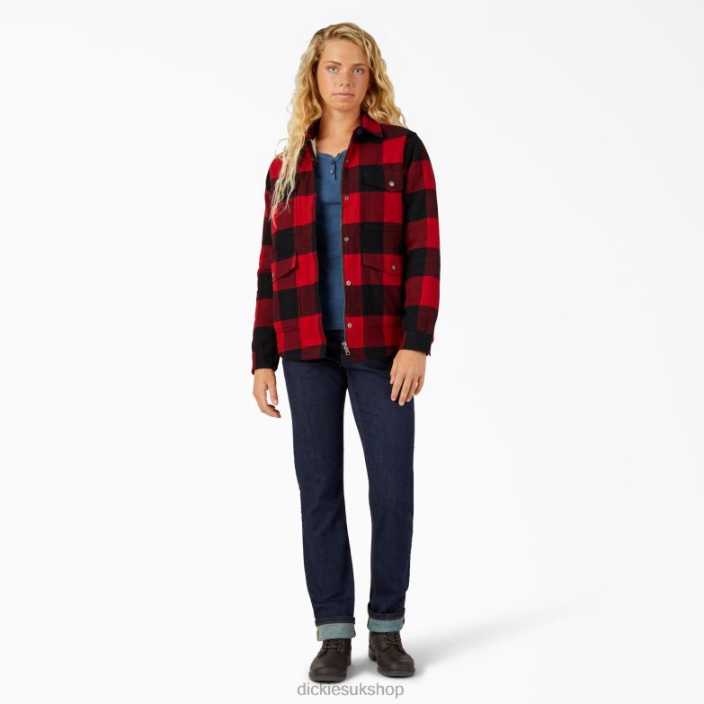 Flannel High Pile Fleece Lined Chore Coat Women Dickies English Red Buffalo Plaid (PSF) 88T842321 Apparel