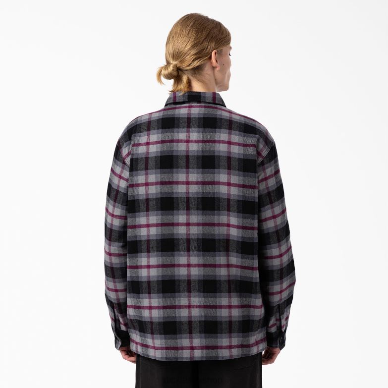 Flannel Quilted Lined Shirt Jacket Men Dickies Black Wine Grey Plaid (APW) 88T841113 Apparel