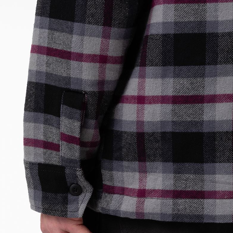 Flannel Quilted Lined Shirt Jacket Men Dickies Black Wine Grey Plaid (APW) 88T841113 Apparel