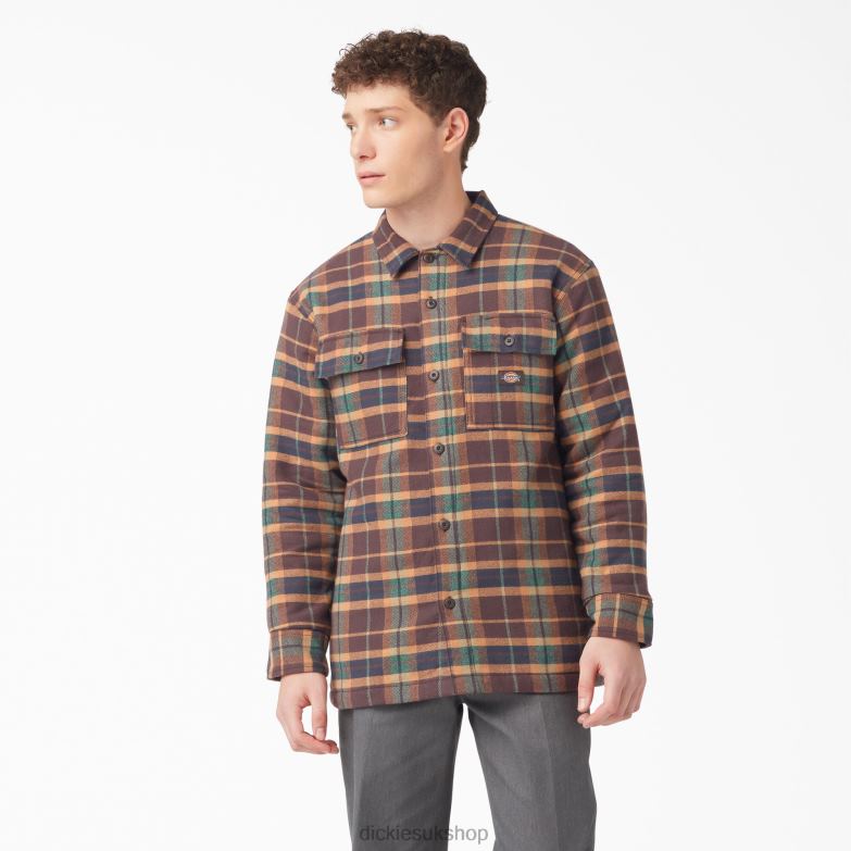Flannel Quilted Lined Shirt Jacket Men Dickies Brown Gingerbread Ivy Plaid (RPG) 88T841114 Apparel